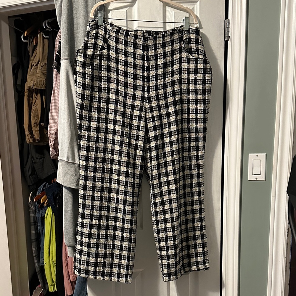 Unique Vintage black white and gold checked pants